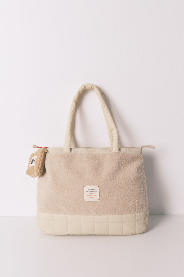 Women'secret Bolsa grande beige acolchado de Snoopy, bolsa gris