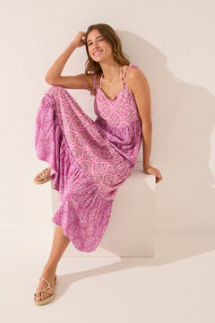 Womensecret Vestido largo de volantes con print tribal rosa
