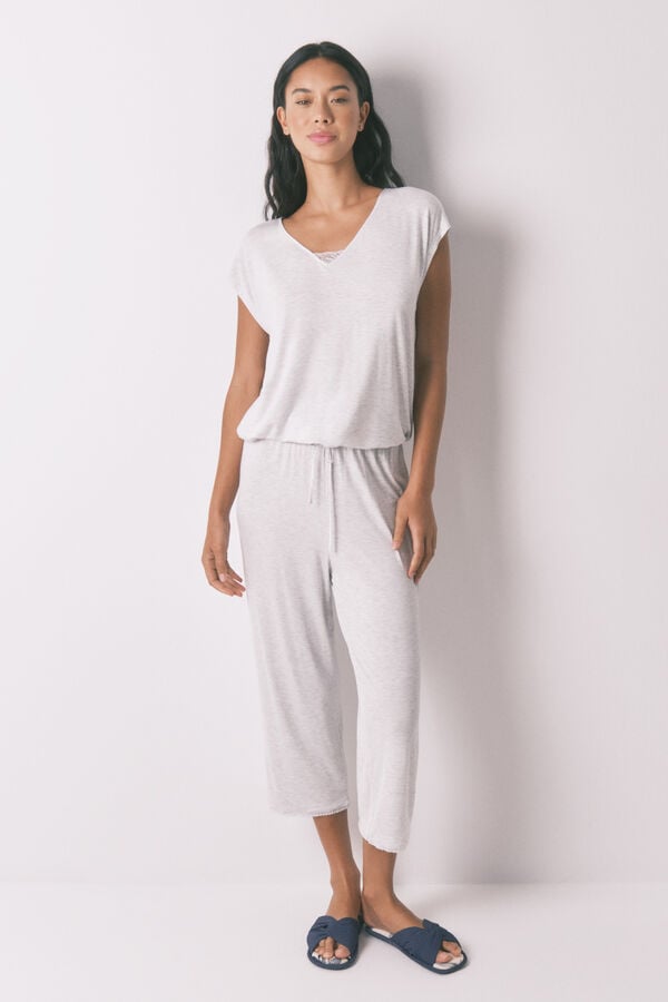 Womensecret Pijama Capri de viscosa gris de soft touch gris