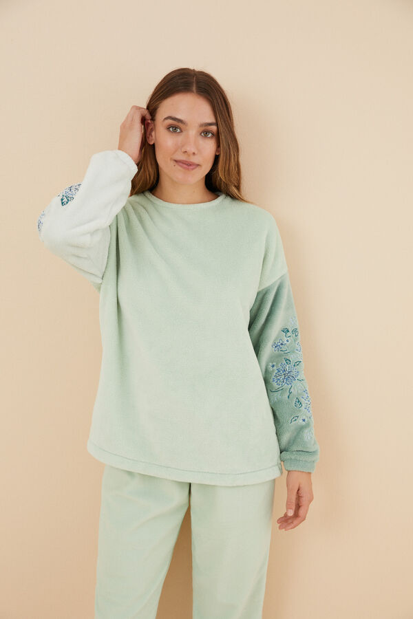 Womensecret Pijama polar verde flores verde