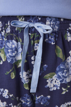 Womensecret Pijama larga 100% algodón canalé azul flores azul