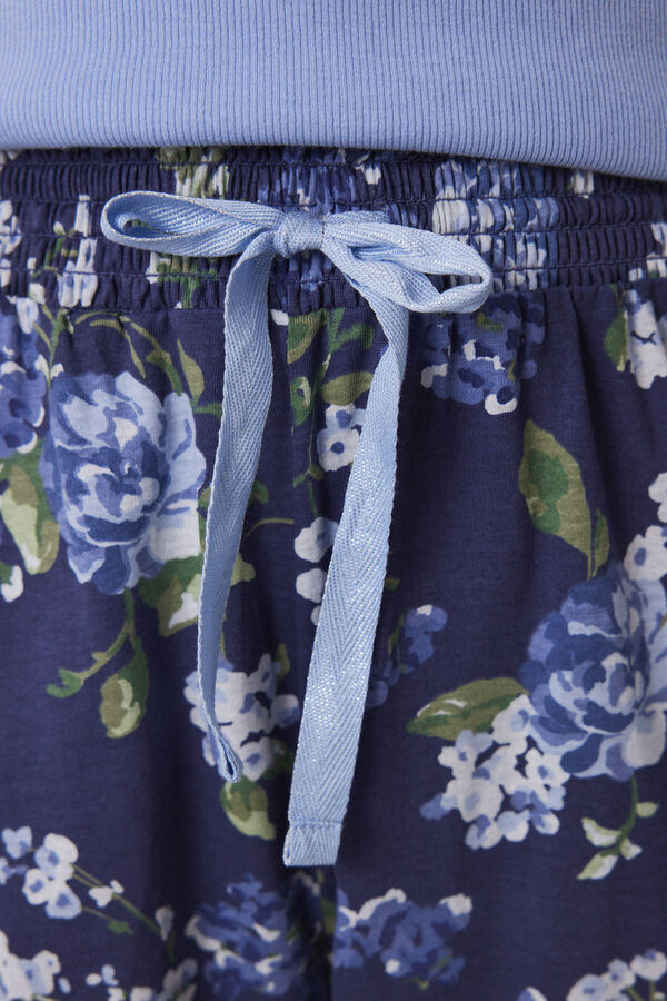 Womensecret Pijama larga 100% algodón canalé azul flores azul