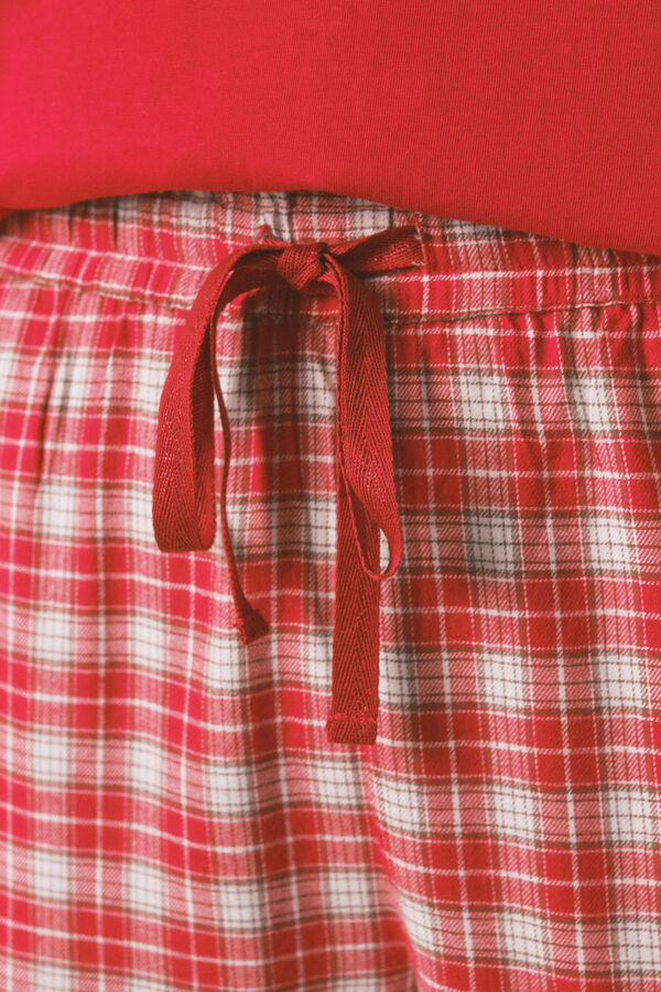 Women'secret Pijama larga 100% algod&oacute;n con estampado de cuadros de Snoopy rojo