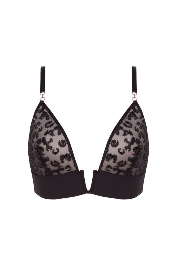 Women'secret Brasier de tul bordado metalizado negro negro