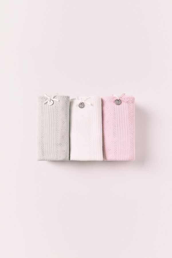 Women'secret Pack de 3 panties cl&aacute;sicas de algod&oacute;n pointelle multicolor blanco