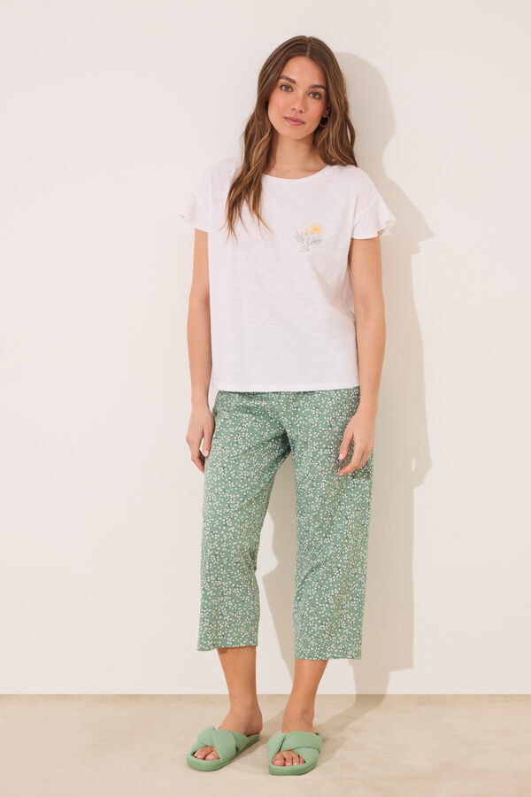 Womensecret Pijama Capri 100% algodón color marfil marfil
