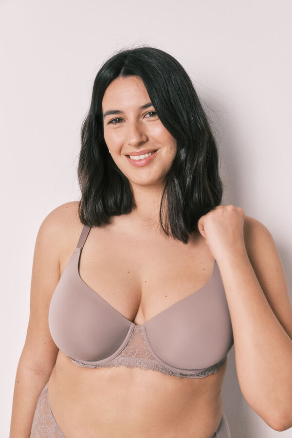 Women'secret Brasier cl&aacute;sico de microfibra y encaje beige BEAUTIFUL nude