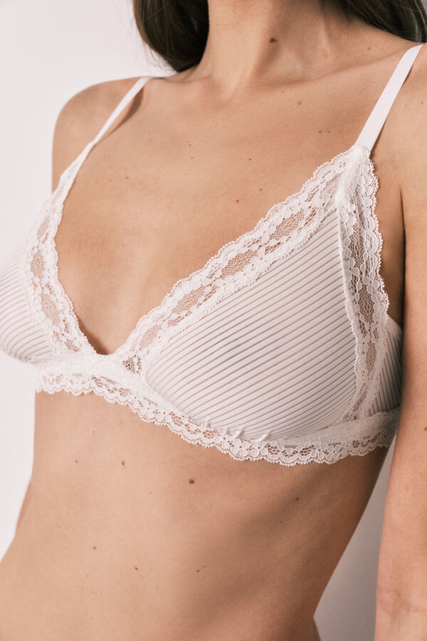Women'secret Brasier triangular de microfibra y encaje blanco NATURAL caf&eacute;
