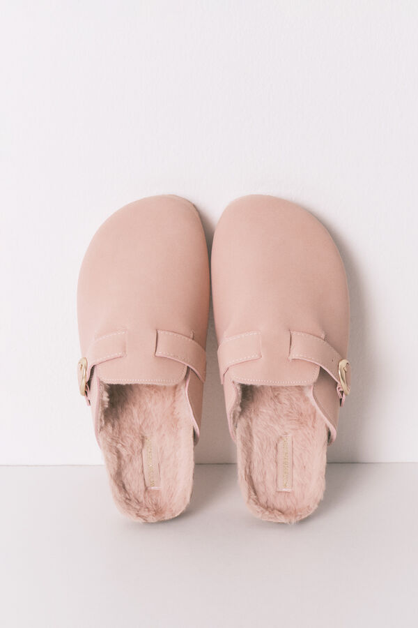 Women'secret Pantuflas para casa de piel rosa rosa