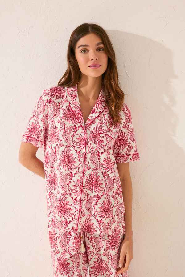 Womensecret Pijama camisera Capri con estampado de hojas púrpura