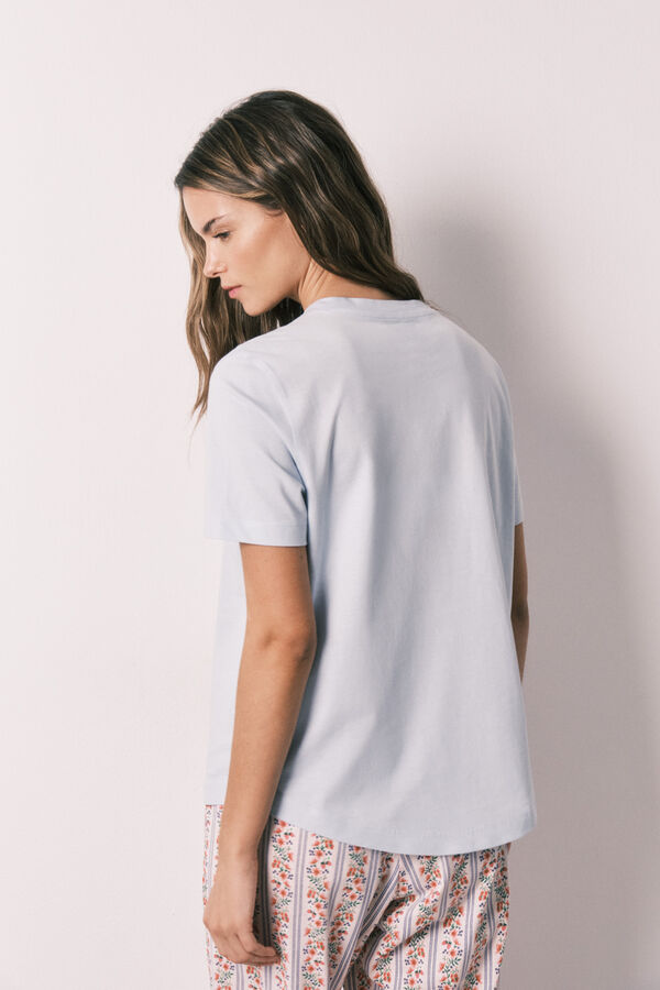 Women'secret Playera de manga corta 100% algod&oacute;n azul azul