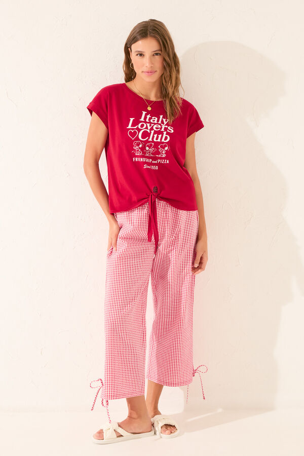 Womensecret Playera de manga corta de Snoopy roja 100 % algodón rojo