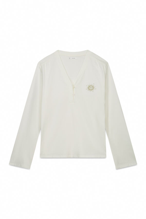 Women'secret Playera blanca de manga larga 100% algodón blanco