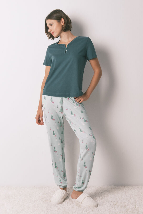 Women'secret Playera de manga corta verde 100% algod&oacute;n verde