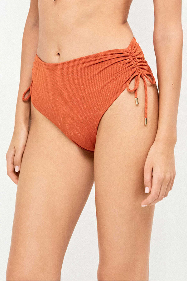 Gisela Panty de bikini de tiro alto de piqu&eacute; lurex dorado naranja