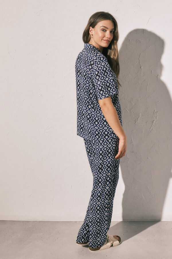 Women'secret Pijama larga camisera estampada azul estampado