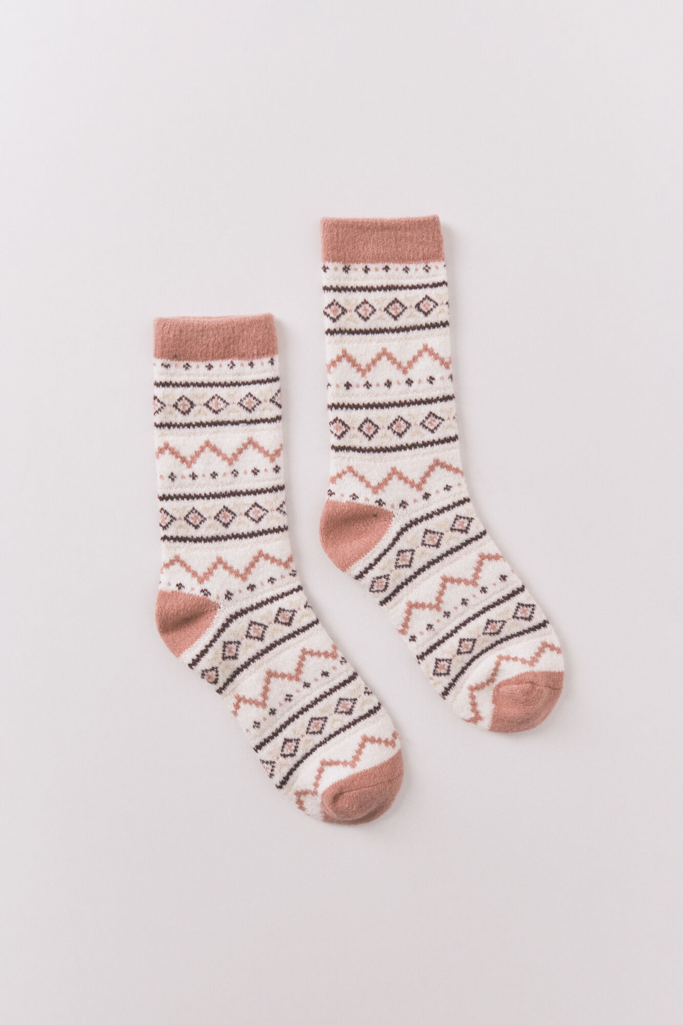 Women'secret Calcetines de pelo largo con estampado cenefa rosa