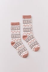 Women'secret Calcetines de pelo largo con estampado cenefa rosa rosa