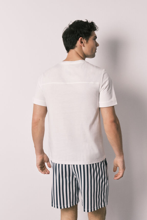 Women'secret Pijama corta de hombre 100% de algod&oacute;n a rayas marfil