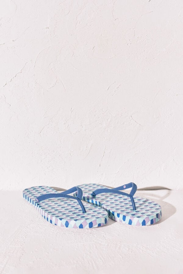 Women'secret Chanclas de dedo con estampado geom&eacute;trico azul estampado