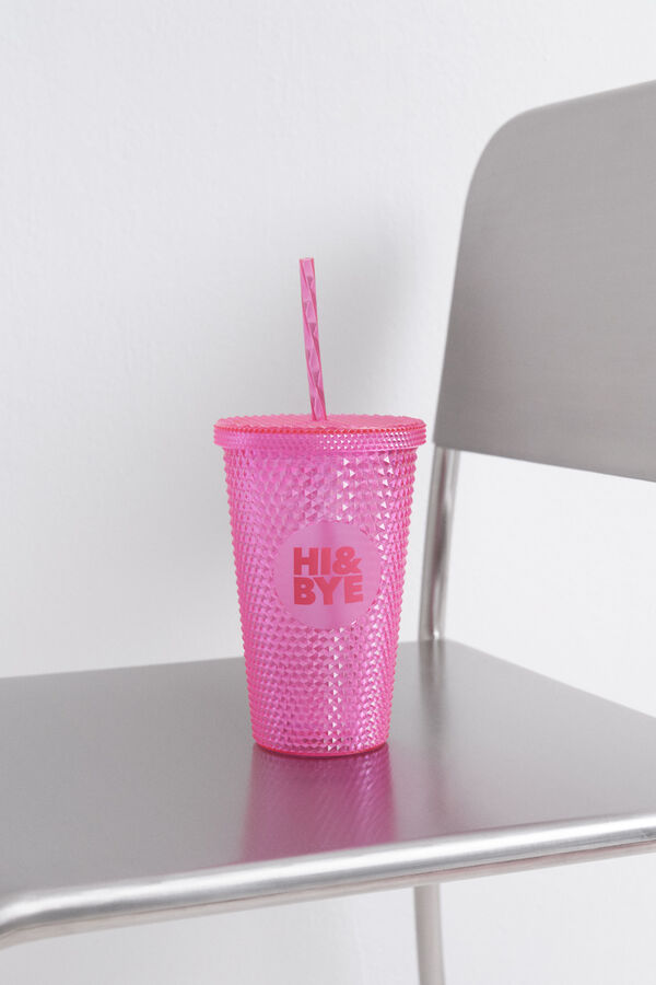 Womensecret Vaso de plástico con pajita integrada y botella de vino. púrpura