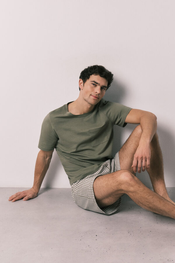 Women'secret Pijama corta de hombre de algod&oacute;n a cuadros kaki