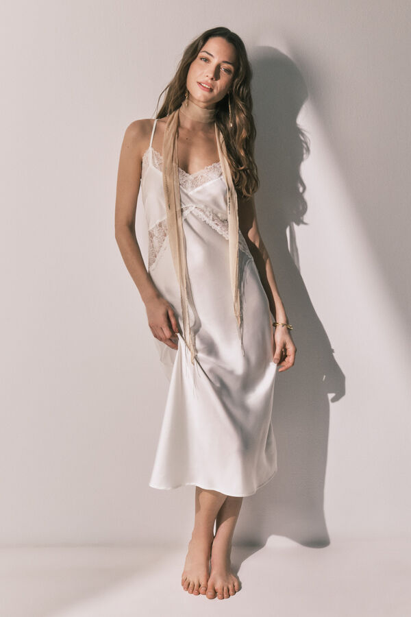 Women'secret Camis&oacute;n midi sat&eacute;n blanco marfil