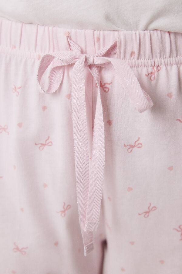 Womensecret Pijama capri 100% algodón blanco y rosa marfil