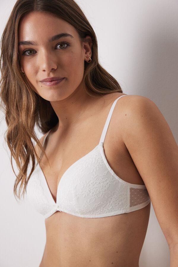 Womensecret CHARMING brasier triangular relleno sin varilla, encaje tul plumetí marfil marfil