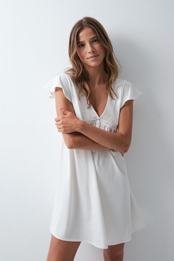 Women'secret Camis&oacute;n corto de volantes blanco blanco