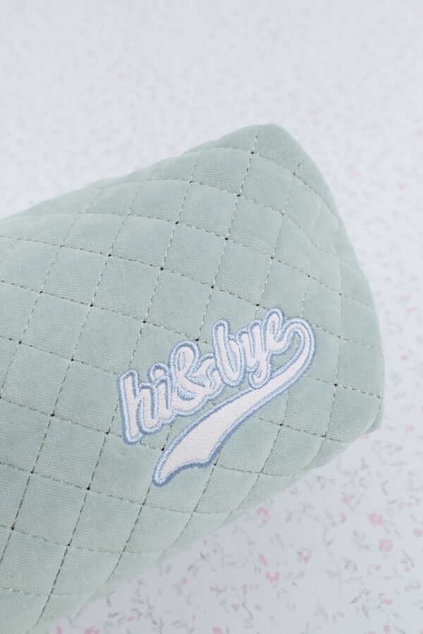 HI&BYE Neceser de terciopelo terciopelo con logo bordado verde