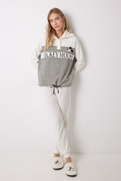Womensecret Pijama larga de Mickey Mouse, pijama de forro polar marfil