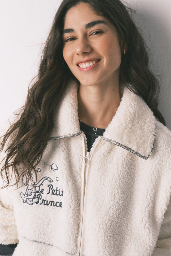 Women'secret Bata corta estampado El Principito de sherpa blanca blanco