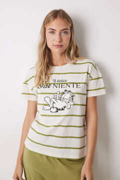 Womensecret Pijama larga de algodón manga corta Garfield marfil