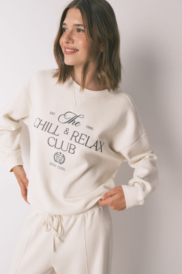 Women'secret Sudadera de felpa de algodón blanca marfil