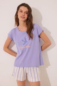 Womensecret Pijama corta de algodón de rayas short morado/lila