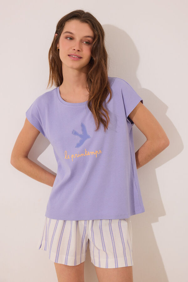Womensecret Pijama corta de algodón de rayas short morado/lila
