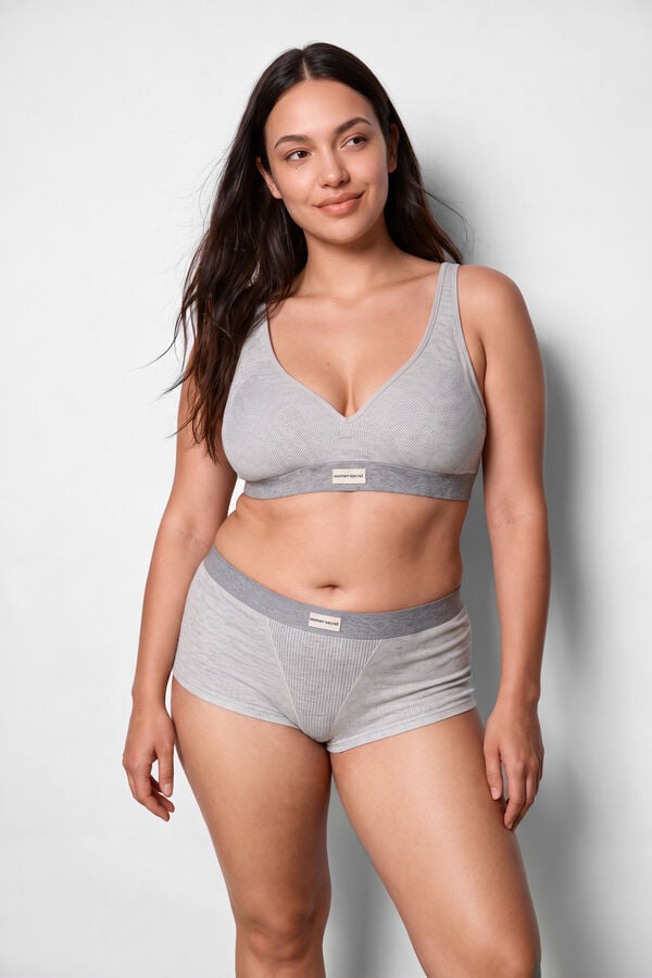 Women'secret Panty boxer sin costuras acanalado gris gris