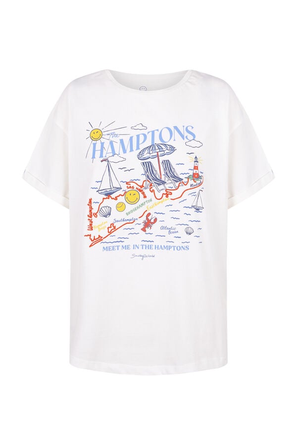 Women'secret Playera de algodón Smile Off White marfil