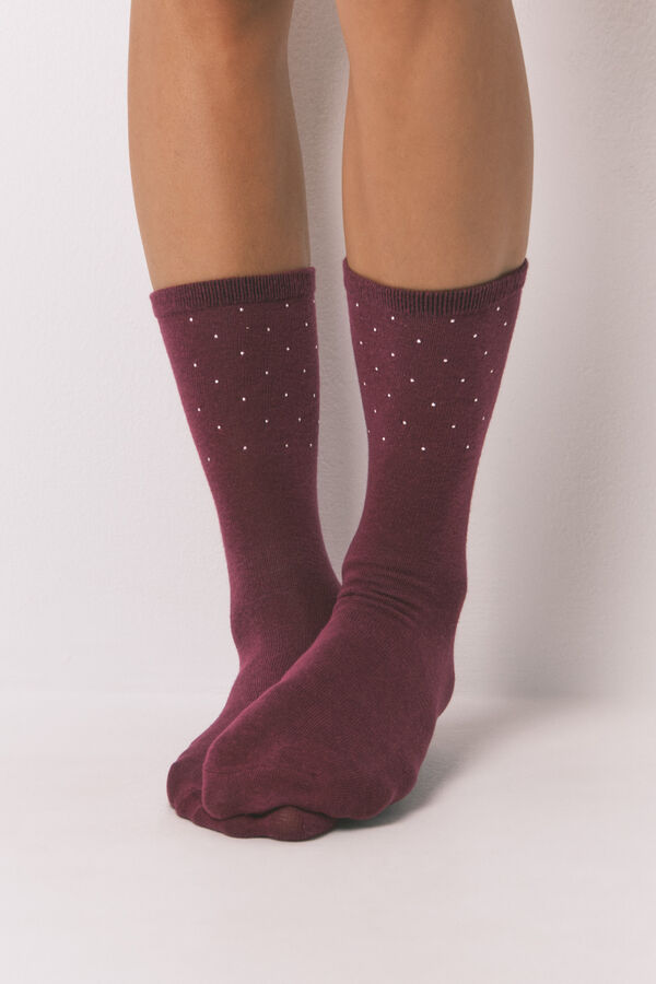 Women'secret Pack de 3 calcetines largos de algodón con mezcla de purpurina estampado