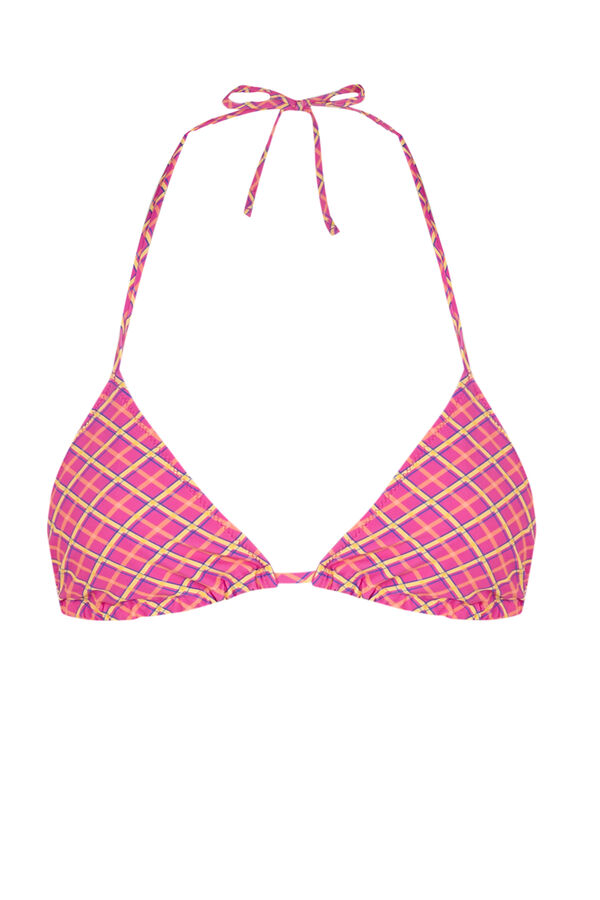 Women'secret Top bikini de cortina estampado a cuadros rosa rosa