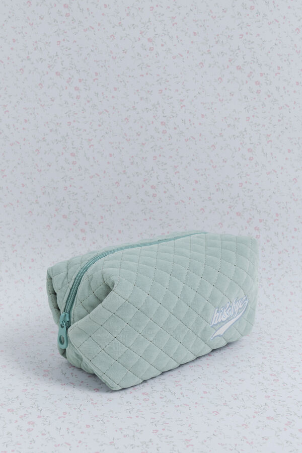 HI&BYE Neceser de terciopelo terciopelo con logo bordado verde