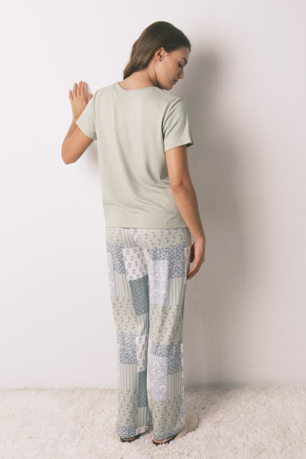 Women'secret Pijama larga de manga corta patchwork s&uacute;per suave verde