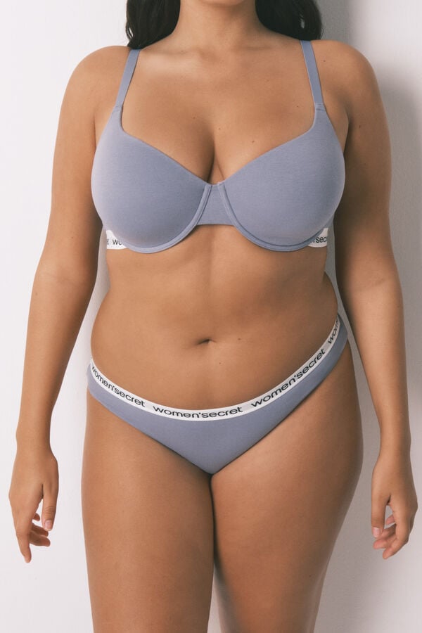 Women'secret Pack de panties brasileñas anchas con logo de algodón  azul