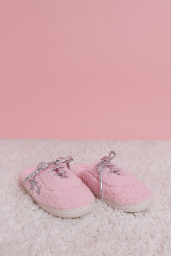 HI&BYE Pantuflas para casa de borrego de color rosa rosa