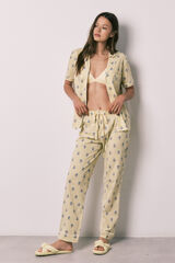 Women'secret Pijama larga camisera de algod&oacute;n estampado amarillo