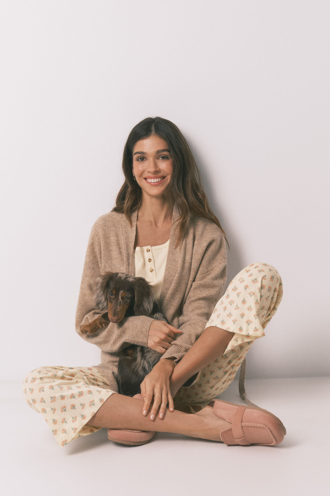 Women'secret Pijama capri estampado de flores de algod&oacute;n amarilla