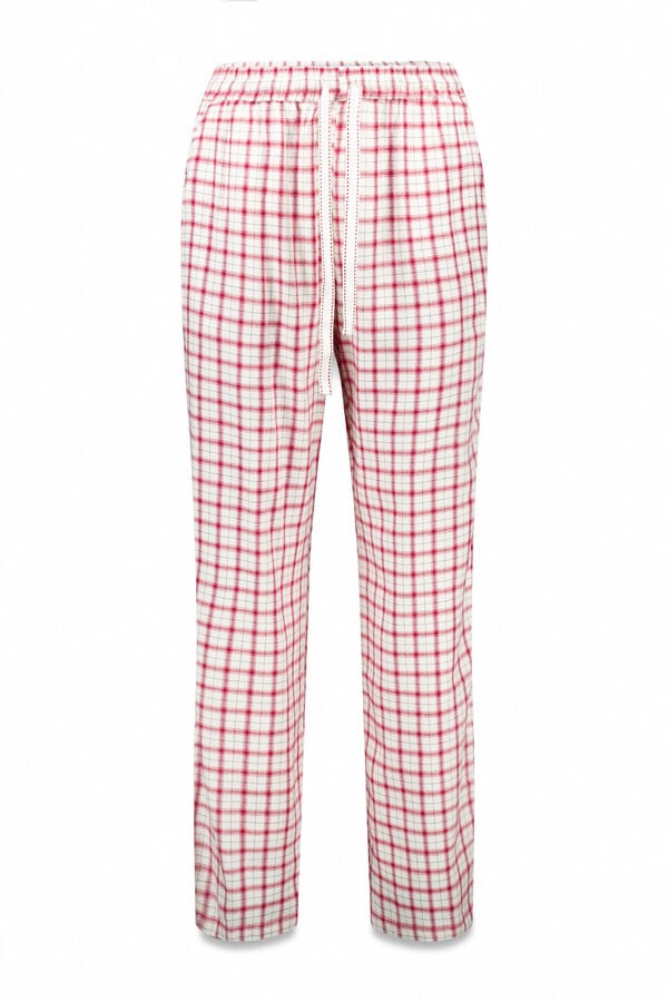 Women'secret Pantal&oacute;n largo con estampado de cuadros blancos estampado