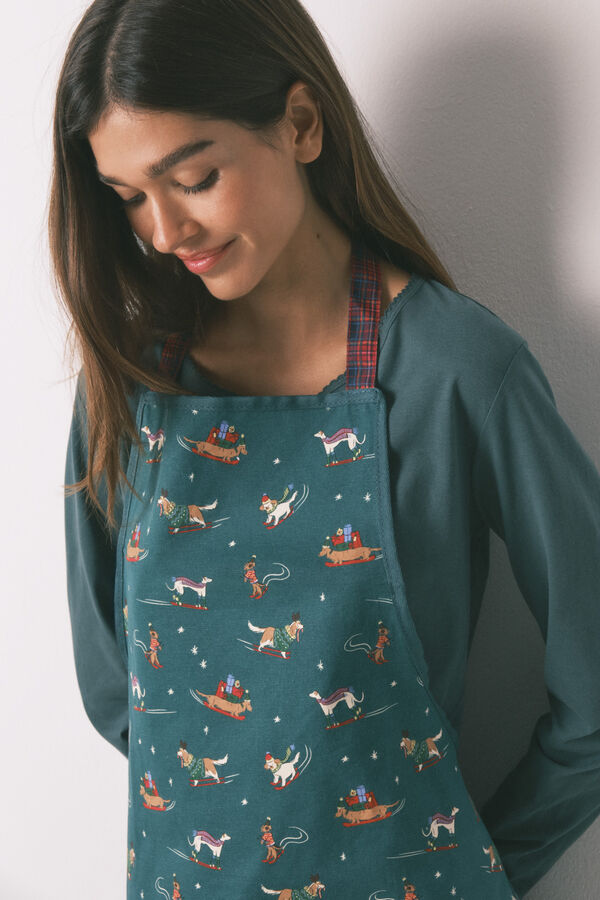 Women'secret Delantal de cocina con estampado de perro verde