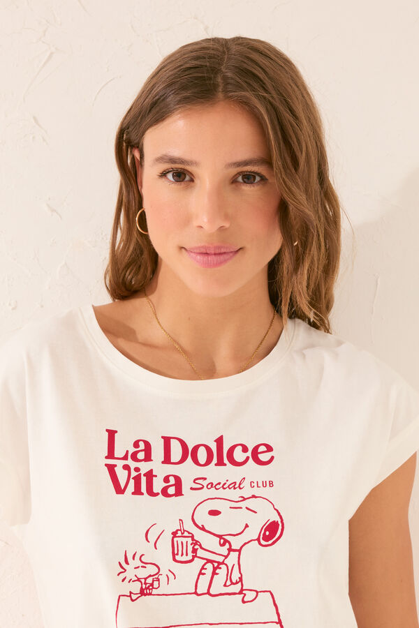 Womensecret Playera de manga corta de Snoopy blanca 100 % algodón blanco
